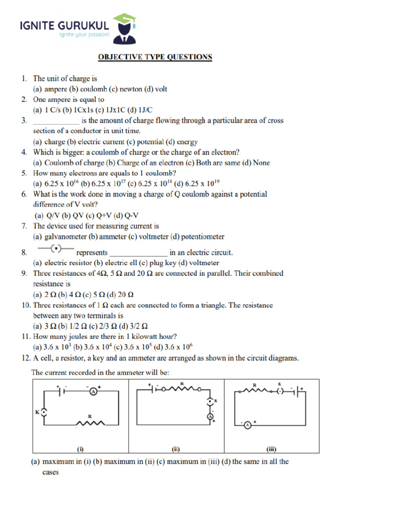 Practice Worksheet - Electricity - 26.08.2025 | PDF