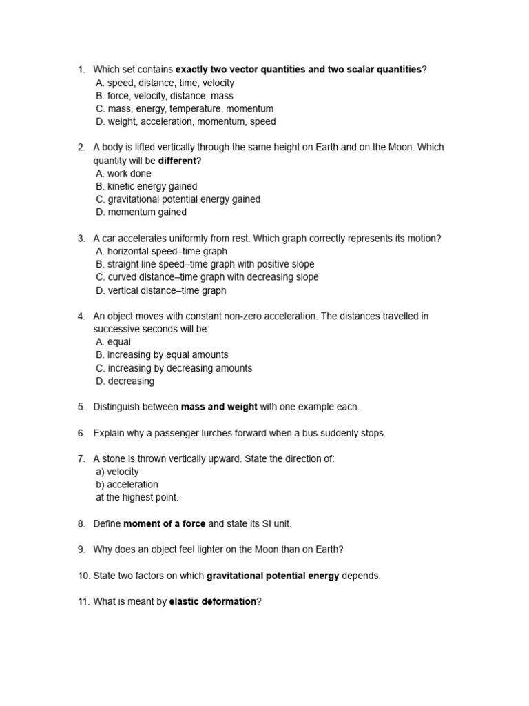 Physics Questions on Forces and Motion | PDF