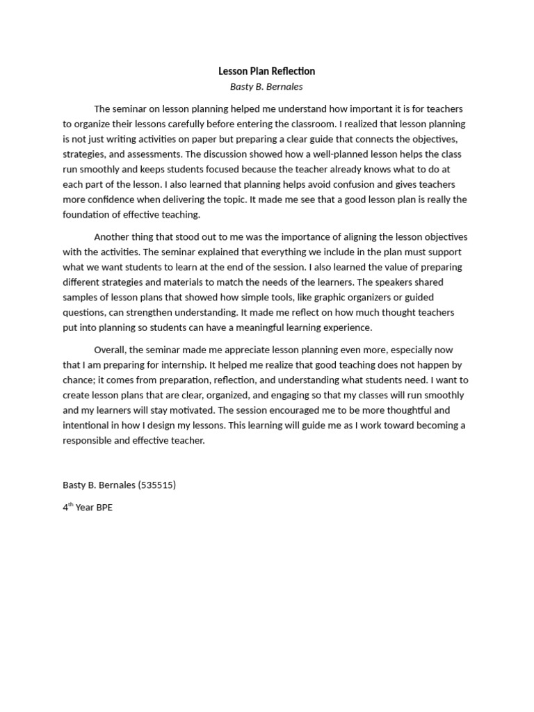 LessonPlan-Refl-BERNALES | PDF