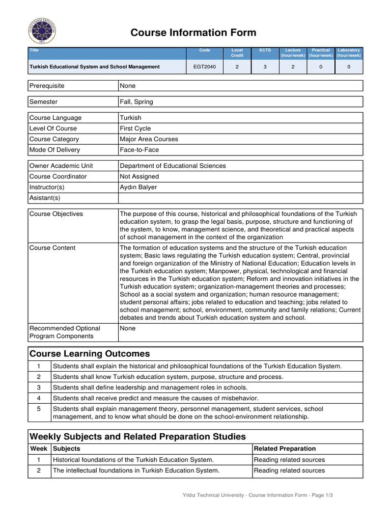 Educational System Overview Document | PDF