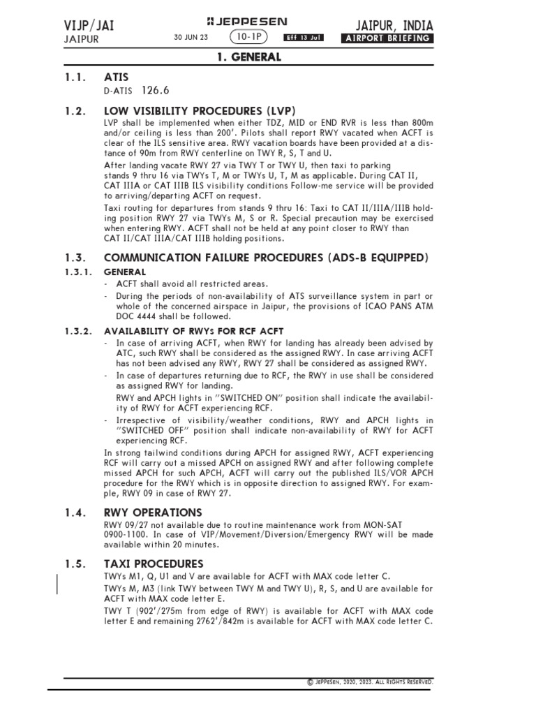 Jaipur Airport Operations Briefing Guide | PDF | Air Traffic Control ...