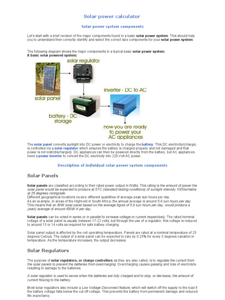 Solar Power Calculator PDF Power Inverter Photovoltaic System