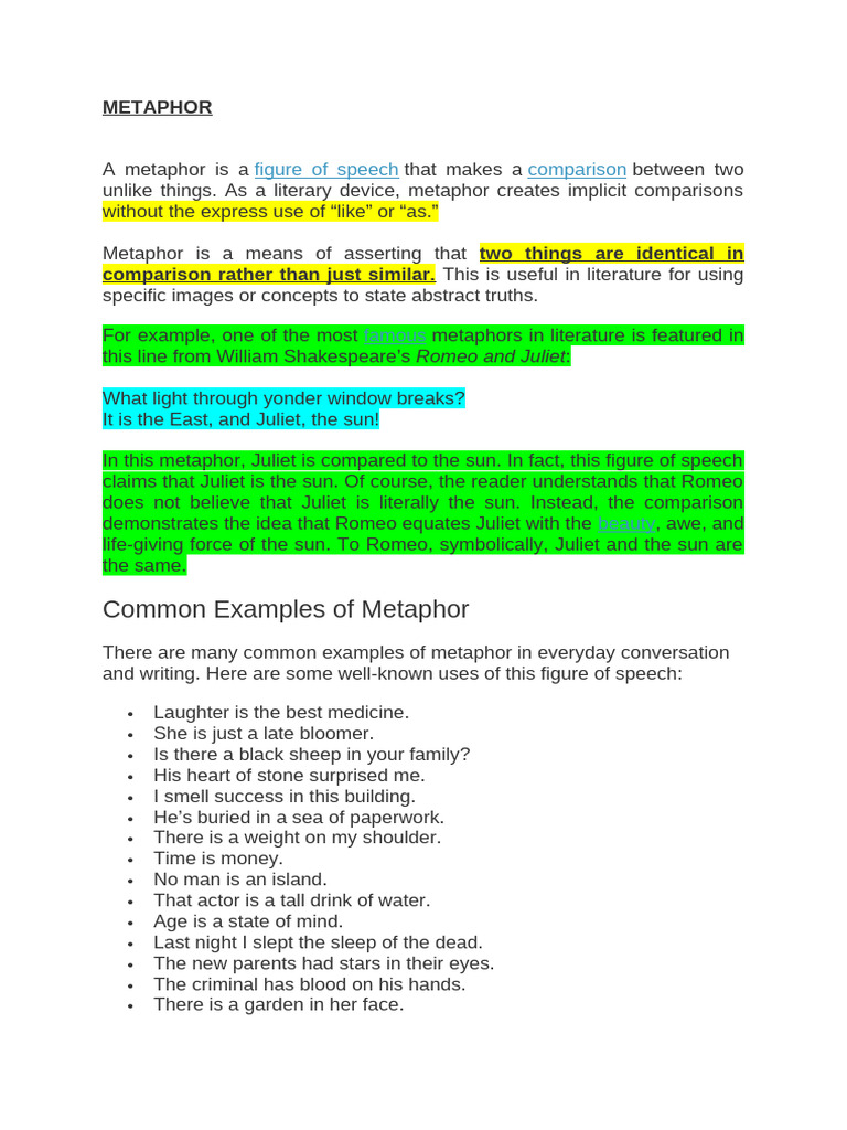 Understanding Metaphors in Literature | PDF