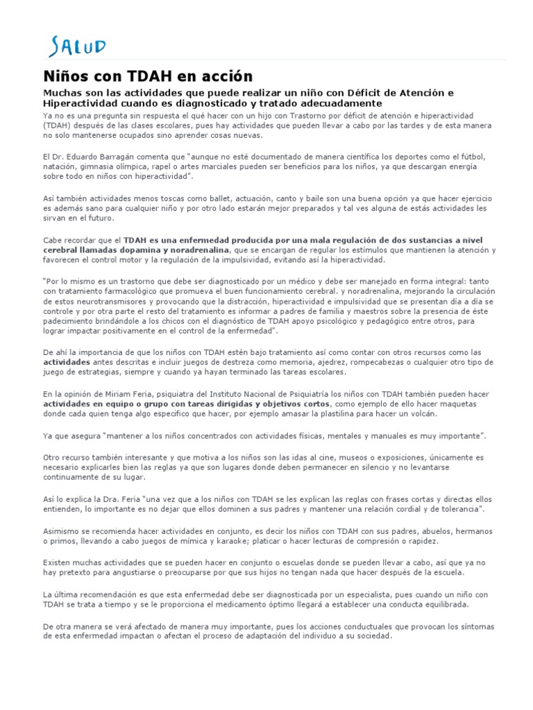 Niños Con Tdah En Acción Pdf Desorden Hiperactivo Y Deficit De