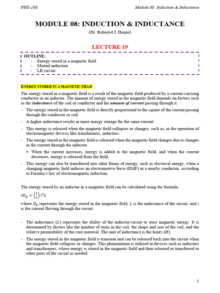 Energy in Magnetic Fields and Inductance | PDF | Inductance | Inductor