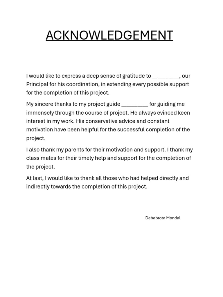 Project Acknowledgement and Thanks | PDF