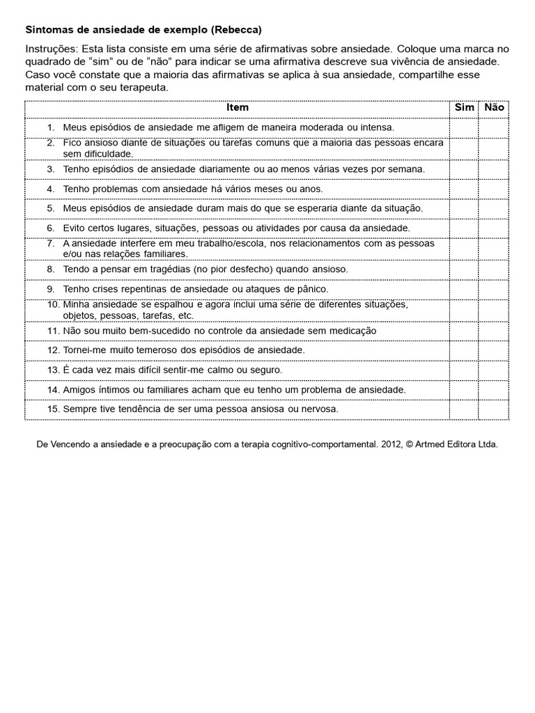 Sintomas Comuns de Ansiedade Identificados | PDF