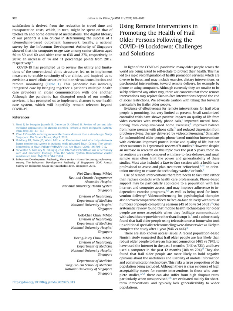 Using Remote Interventions in Promoting the Health of Frail Older ...