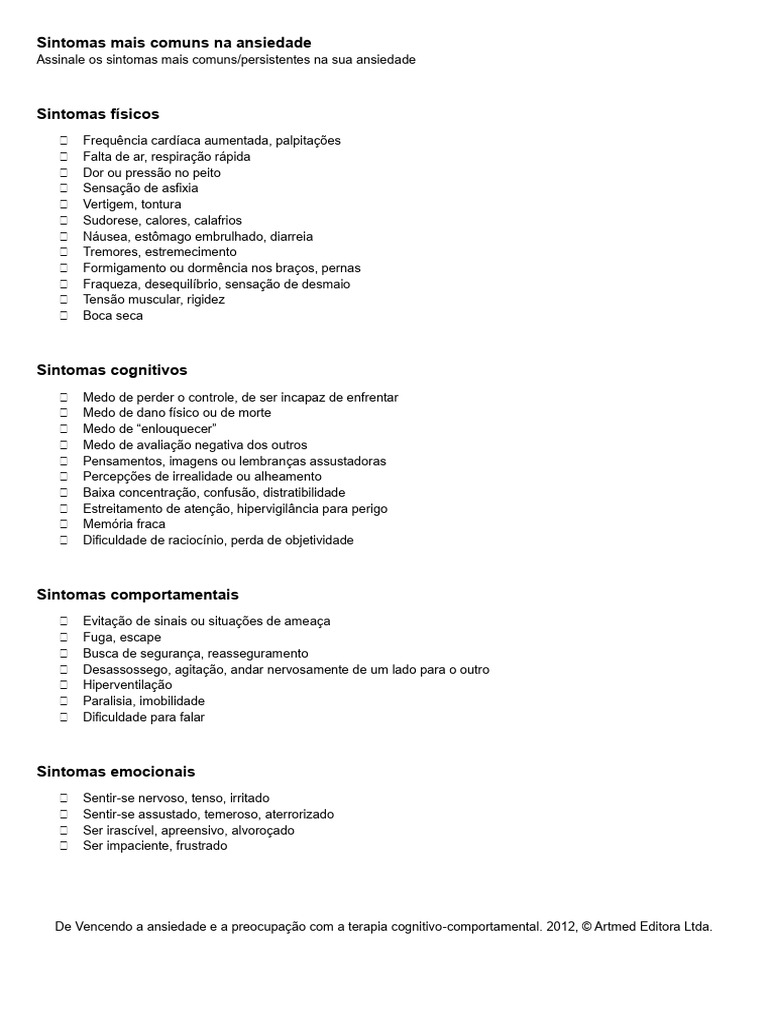 Sintomas Comuns da Ansiedade | PDF