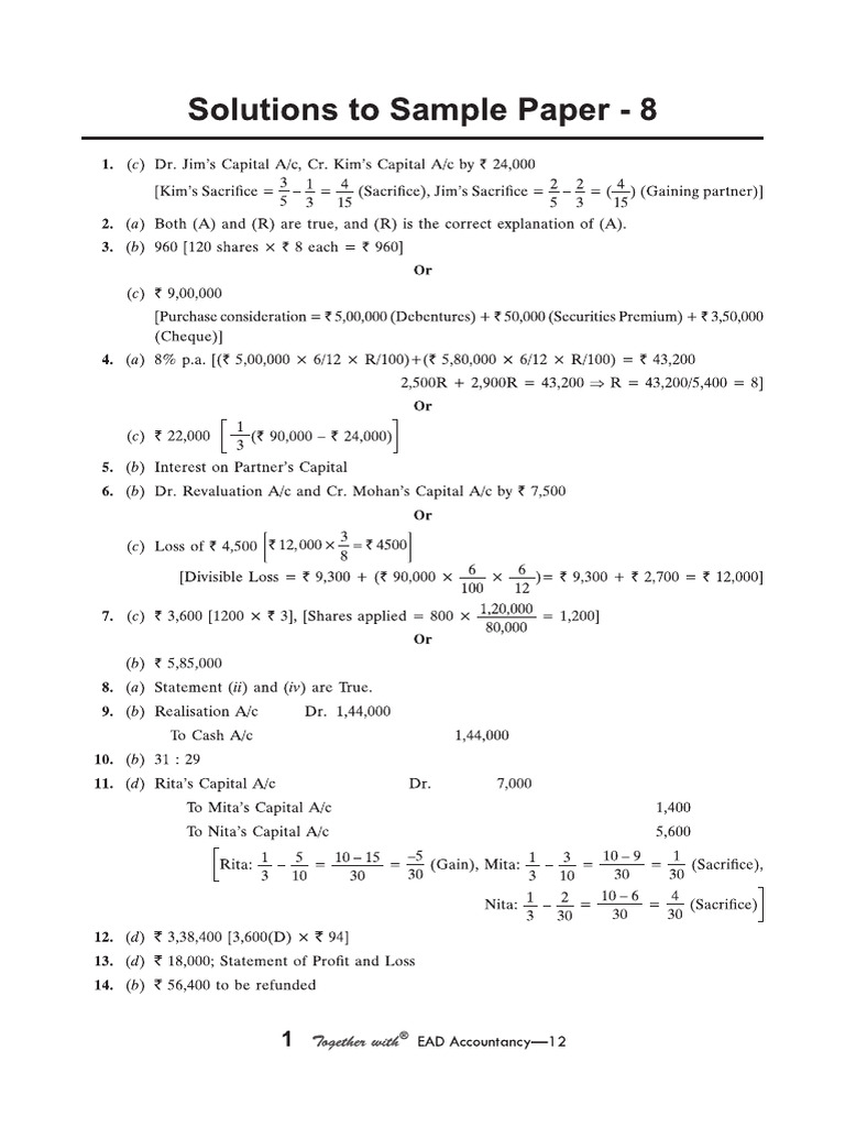 Cbse Cl12 Ead Accountancy 2026 Edition Ans To SP 8 | PDF