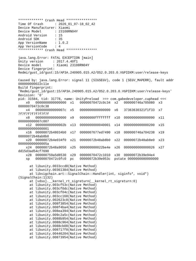 Xiaomi Crash Report for Unity App | PDF | Android (Operating System ...