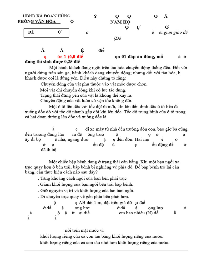 Đề Thi KHTN 1 - 2025-2026 Chuẩn | PDF