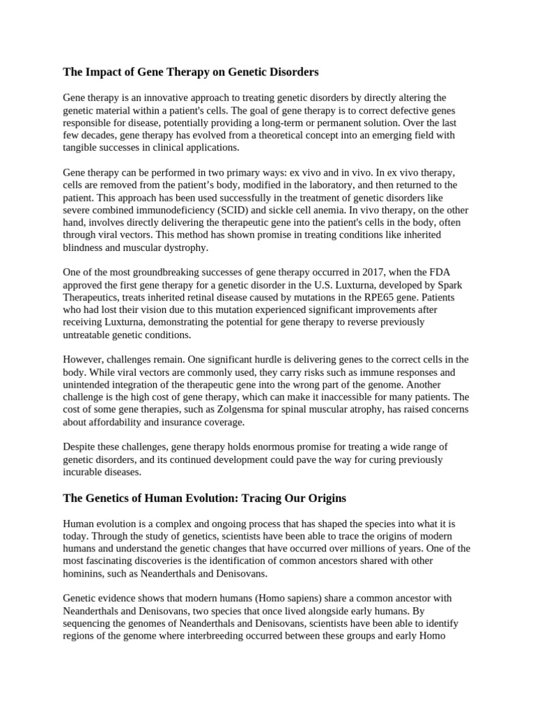 The Impact of Gene Therapy on Genetic Disorders | PDF | Gene Therapy ...