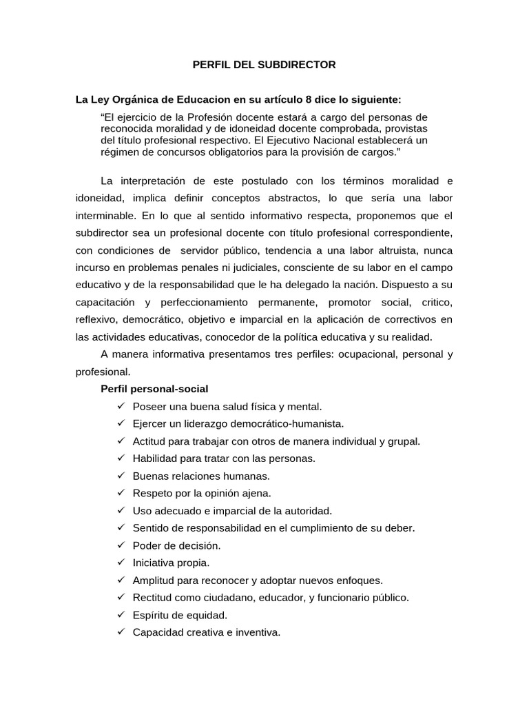 Perfil del Subdirector Educativo en Venezuela | PDF | Maestros | Regulación