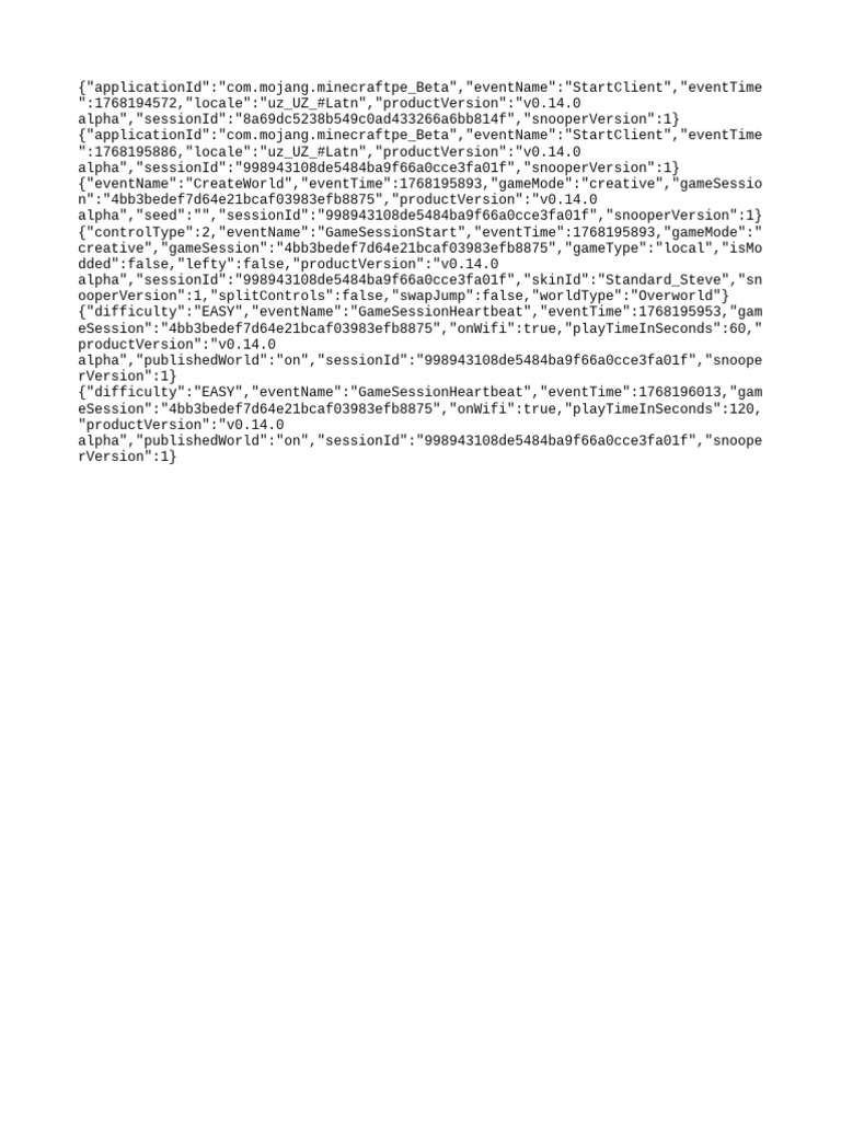 Minecraft PE Beta v0.14.0 Session Data | PDF