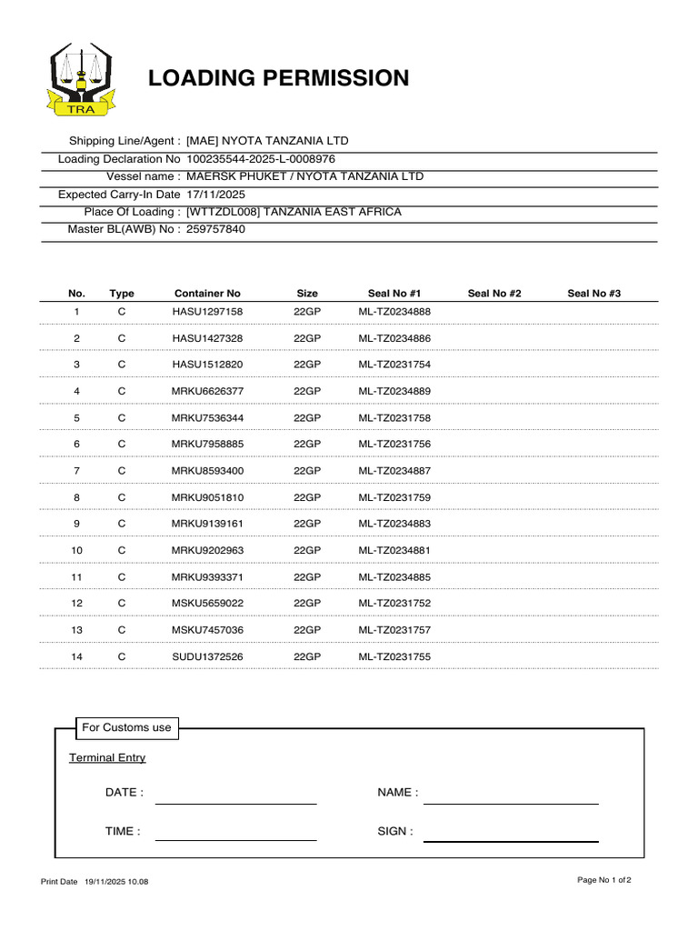 Loading Permission for Maersk Phuket | PDF | Shipping | Water Transport