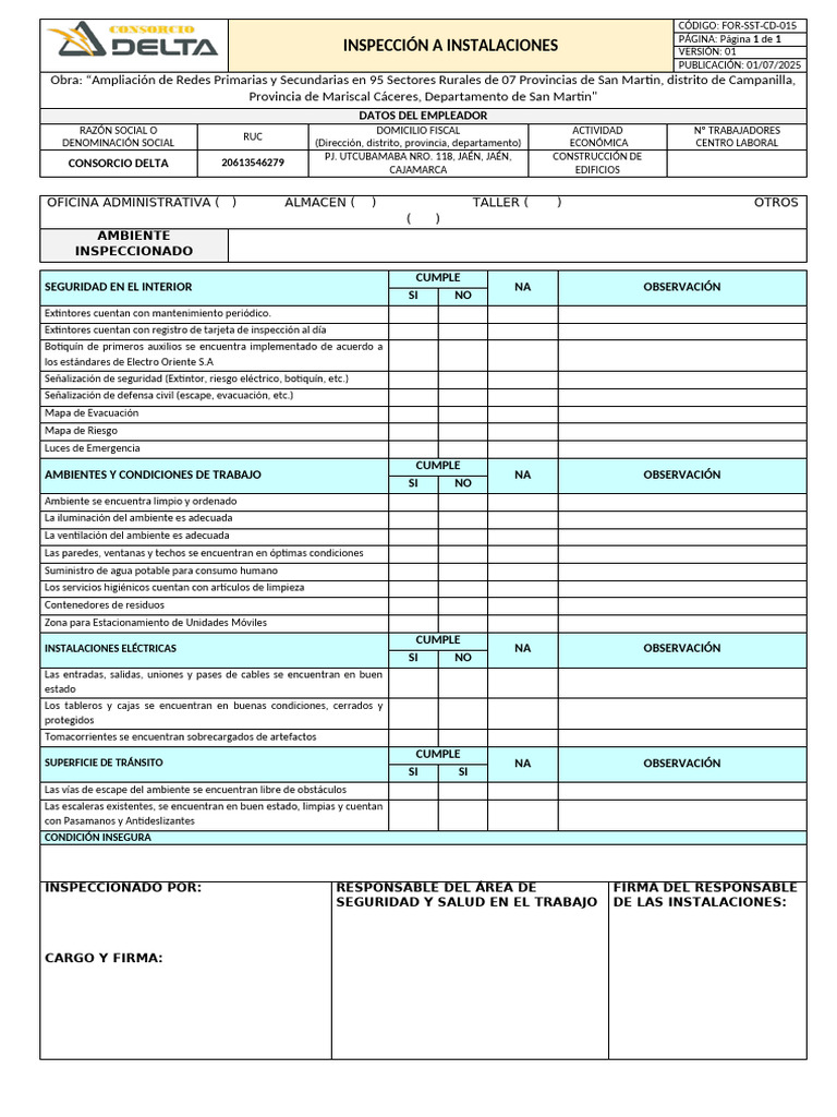 Inspección de Seguridad en Instalaciones | PDF