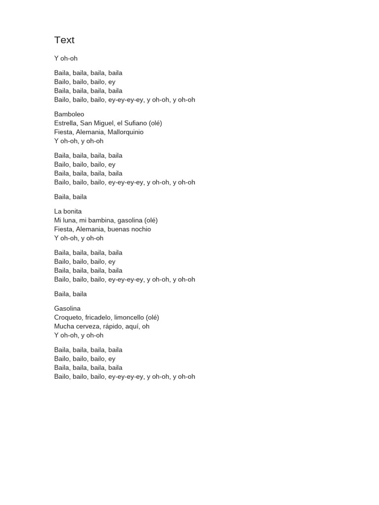 Letras de Fiesta y Baile Energético | PDF