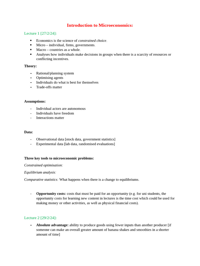 Introduction To Microeconomics - Notes | PDF | Elasticity (Economics ...