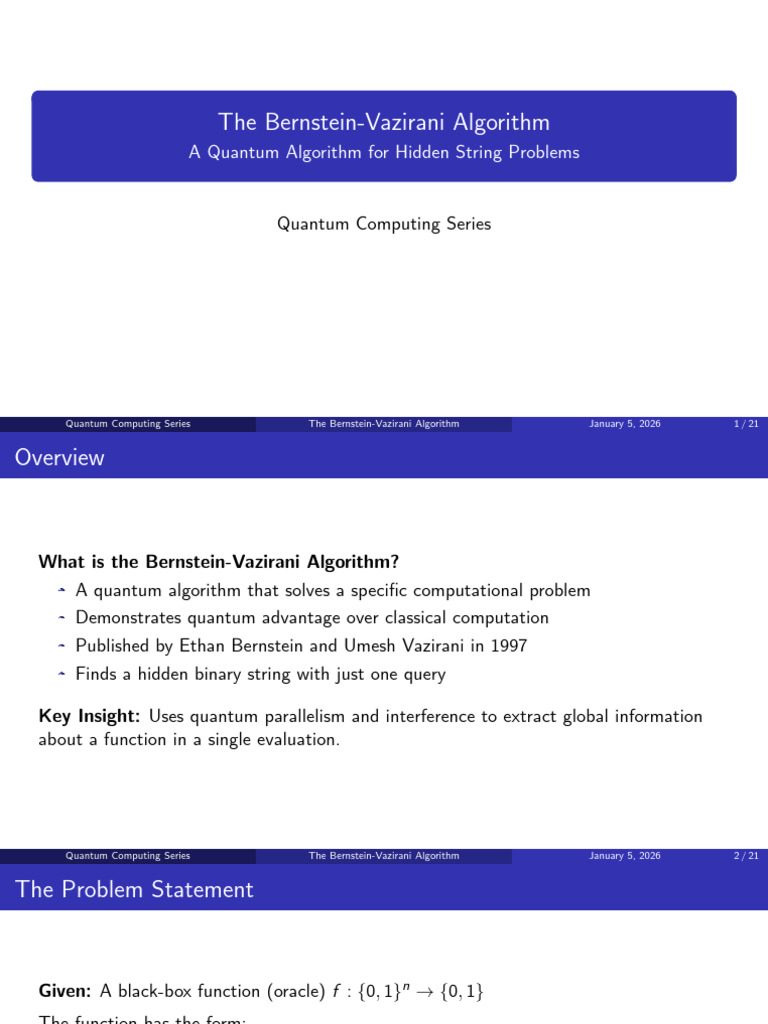 Bernstein-Vazirani Quantum Algorithm Explained | PDF | Quantum ...