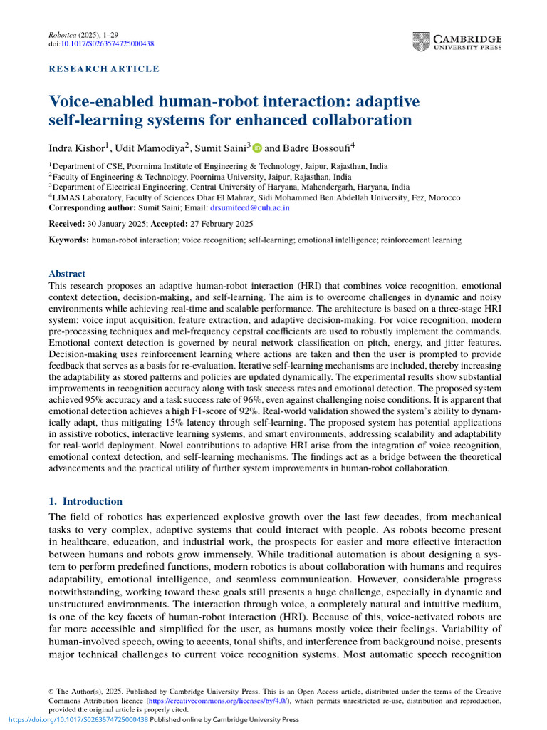 Voice-Enabled Adaptive Human-Robot Interaction | PDF | Speech ...