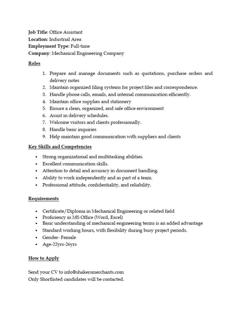 Office Assistant Role | PDF