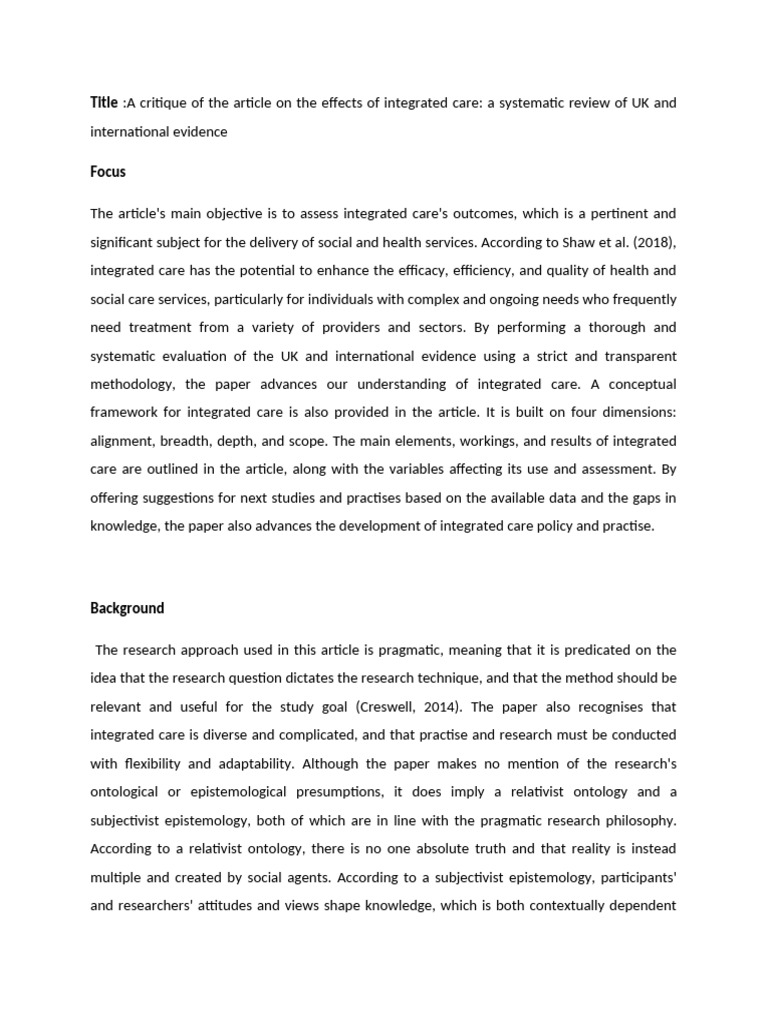 Research critique edited | PDF | Systematic Review | Methodology