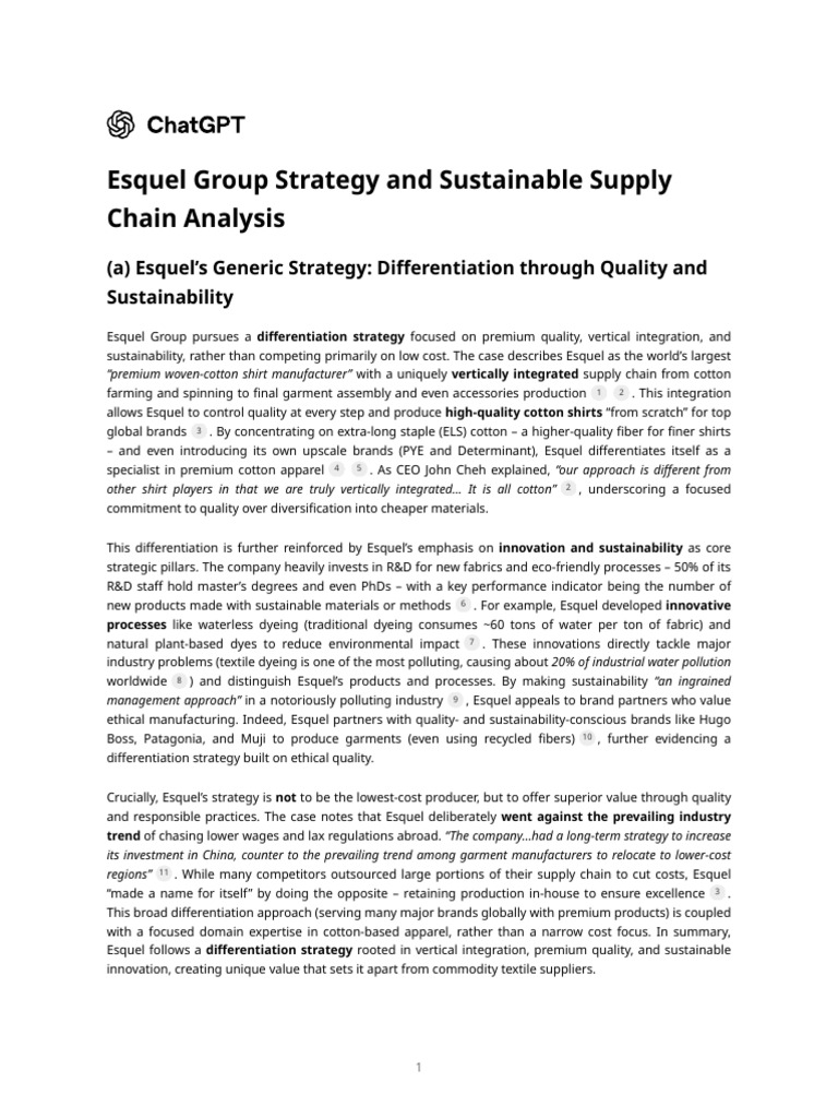Esquel Group's Sustainable Strategy Analysis | PDF | Outsourcing ...