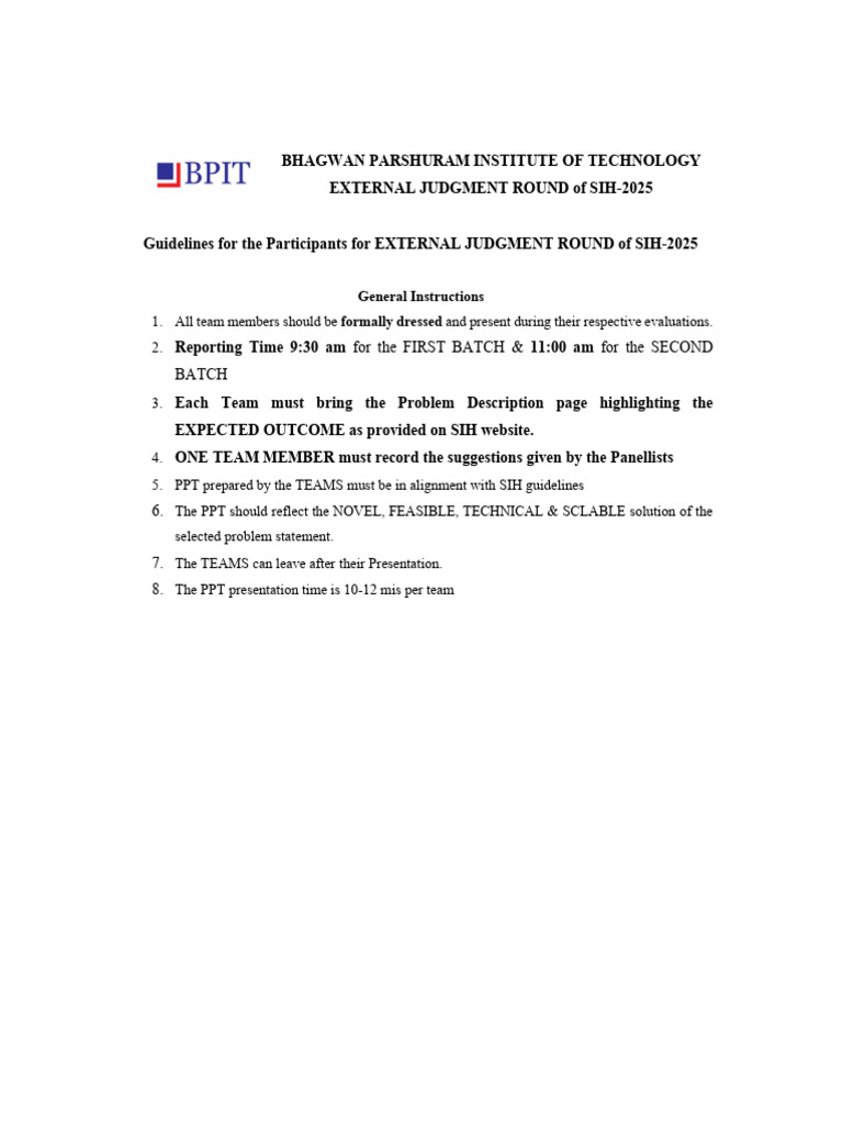 SIH-2025 External Judgment Guidelines | PDF