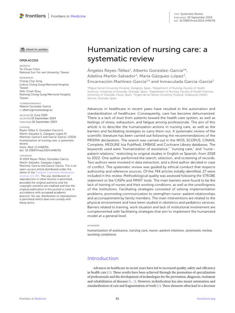 Humanization in Nursing Care Review | PDF | Systematic Review | Pub Med