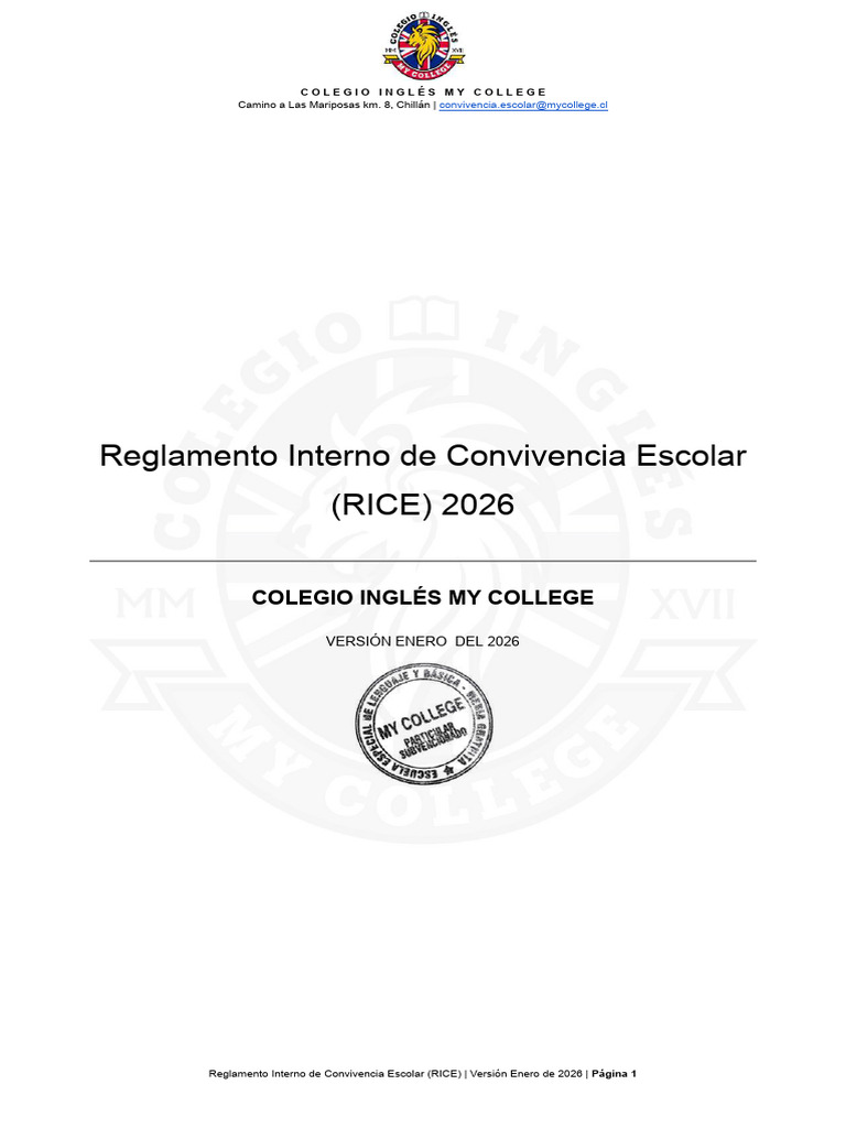 Reglamento de Convivencia Escolar 2026 | PDF | Educación de la primera ...