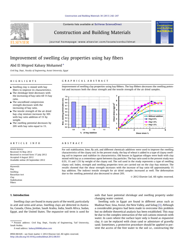 Enhancing Swelling Clay with Hay Fibers | PDF | Strength Of Materials ...
