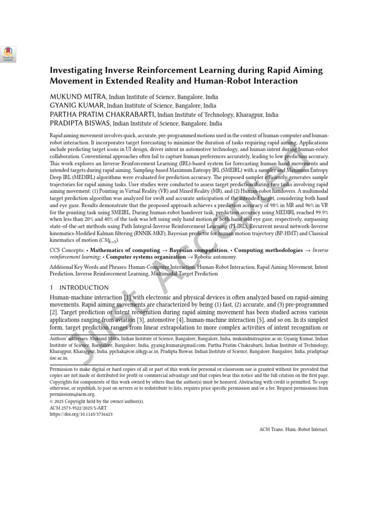 Inverse Reinforcement Learning for Rapid Aiming | PDF | Prediction ...
