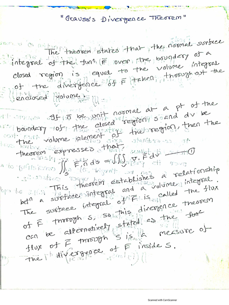Divergence, Greens and Stockes Theorem (Note) | PDF