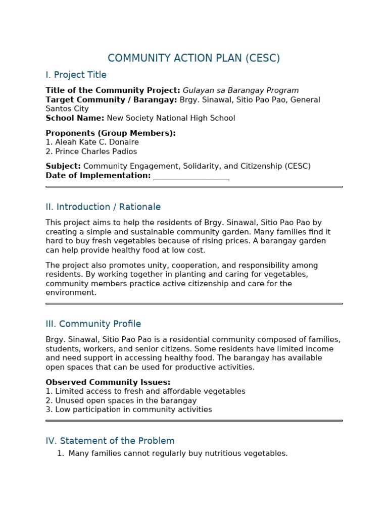 Community Action Plan – Gulayan Sa Barangay - For Merge | PDF | Agriculture