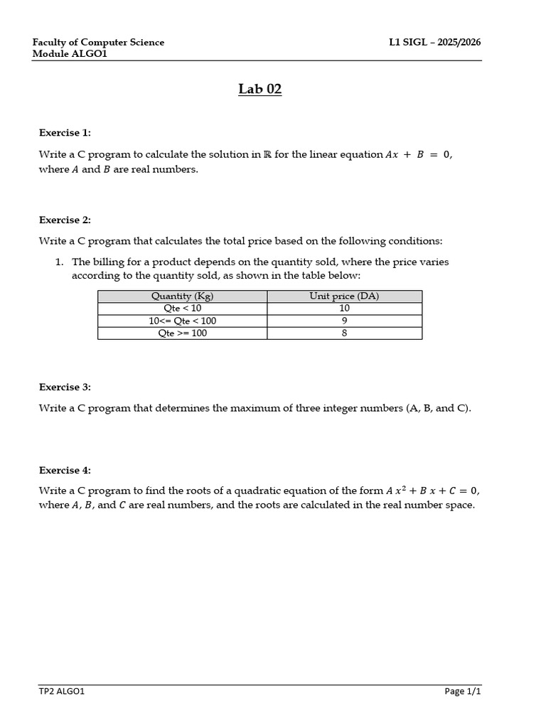 C Programming Exercises for ALGO1 | PDF