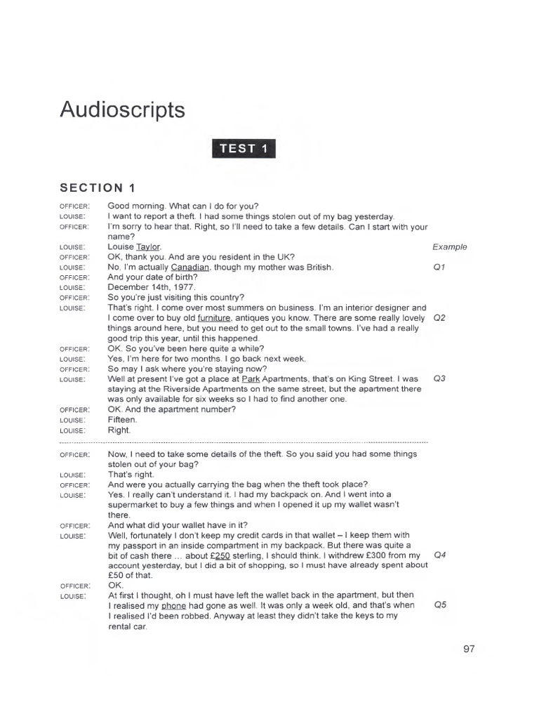 Listening Script Crime Report Form | PDF