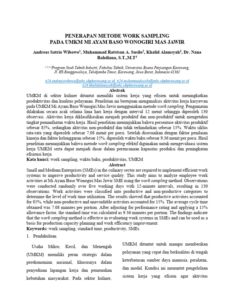 Work Sampling di UMKM Mi Ayam Baso | PDF