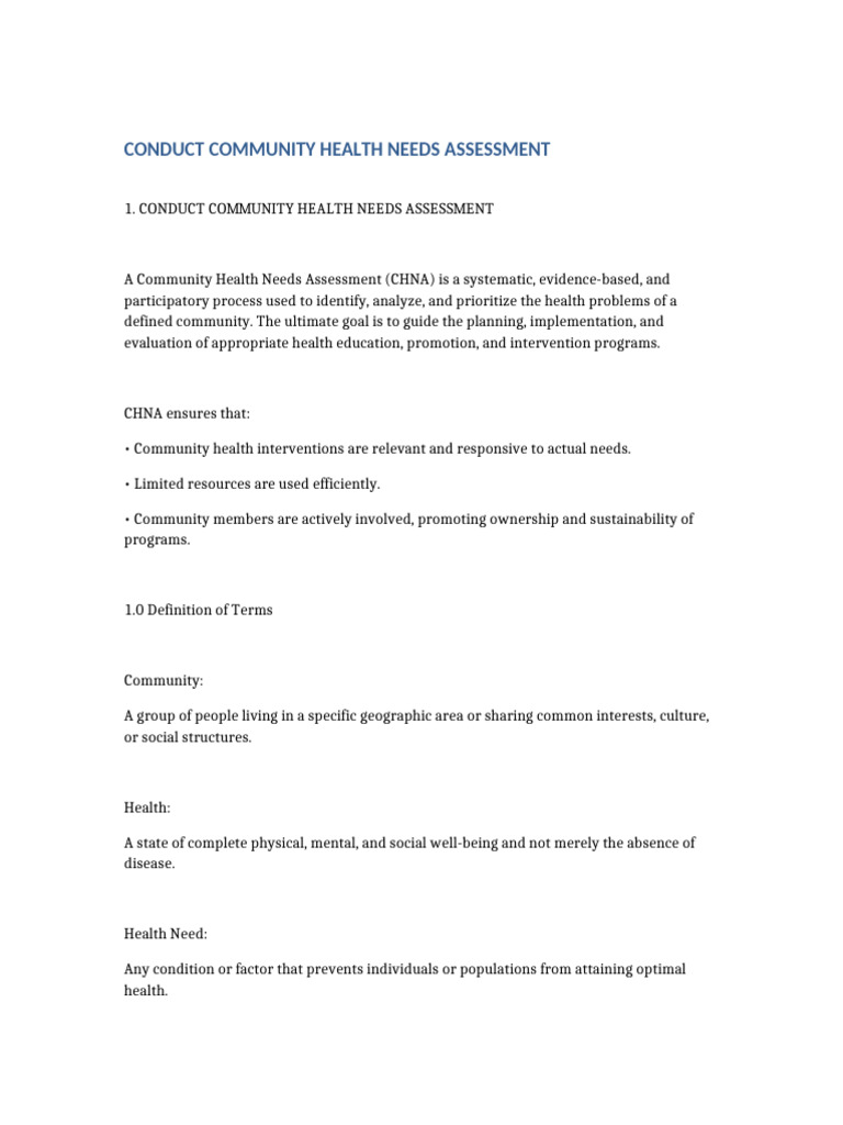 Community Health Needs Assessment Guide | PDF | Evaluation | Data