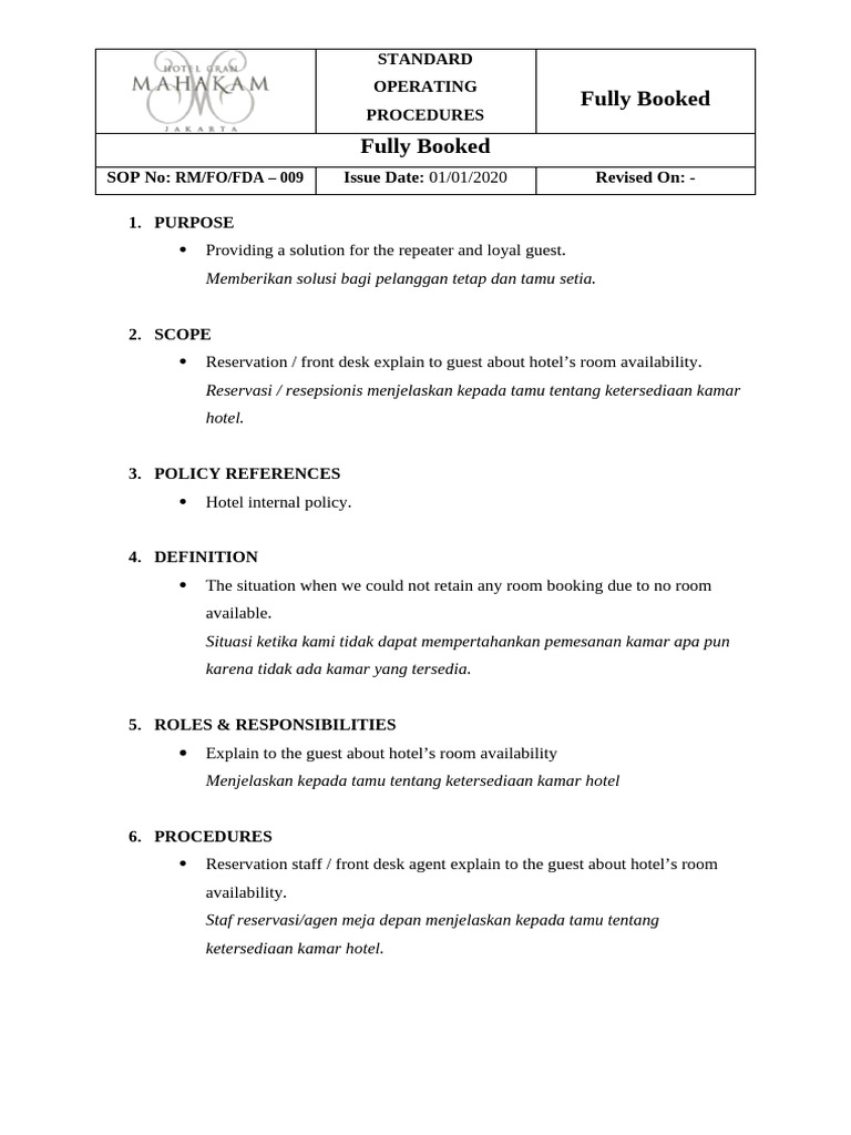 Fully Booked Hotel SOP Guidelines | PDF | Chess Openings | Chess Theory