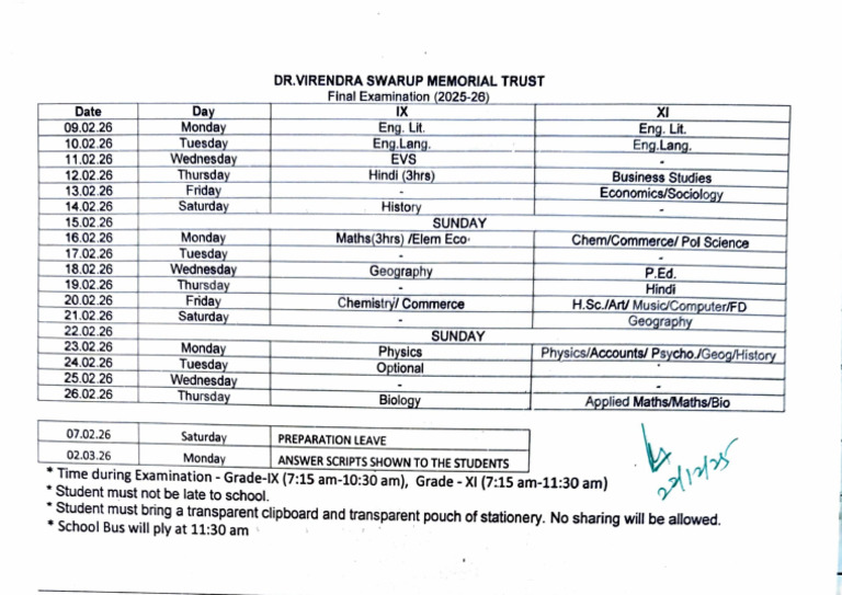 2025-26 Final Exam Schedule Overview | PDF
