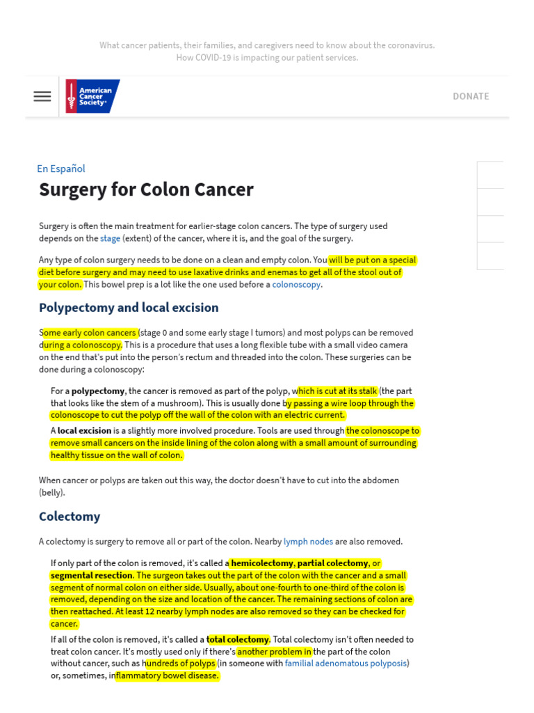 Colon Cancer Surgery Overview | PDF | Colonoscopy | Gastroenterology
