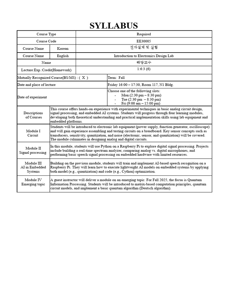 Electronics Design Lab Syllabus | PDF | Electronics | Analogue Electronics