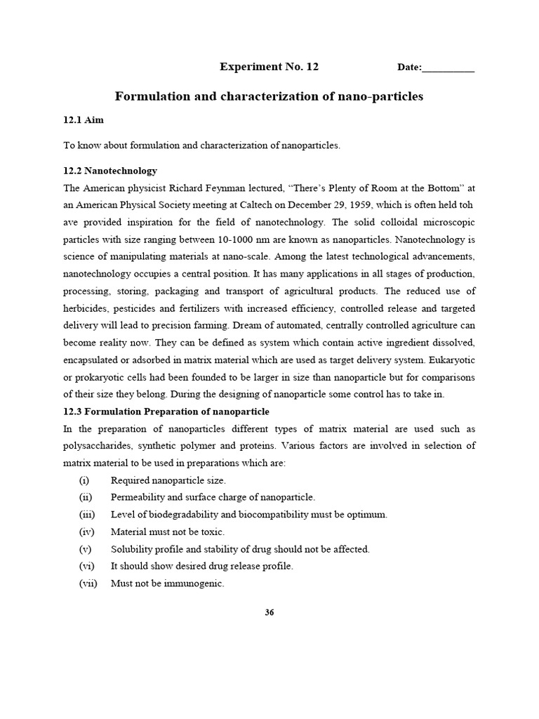 Formulation and Characterization of Nanoparticles | PDF | Nanoparticle ...