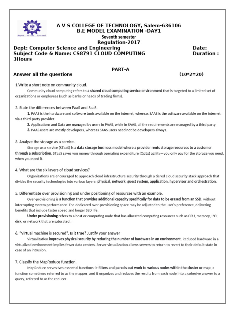 Cloud Computing Model Exam Questions | PDF | Cloud Computing | Apache ...