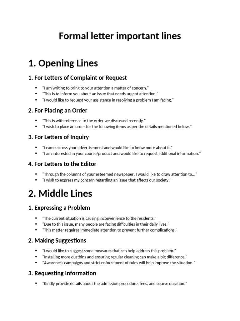 Essential Lines for Formal Letters | PDF