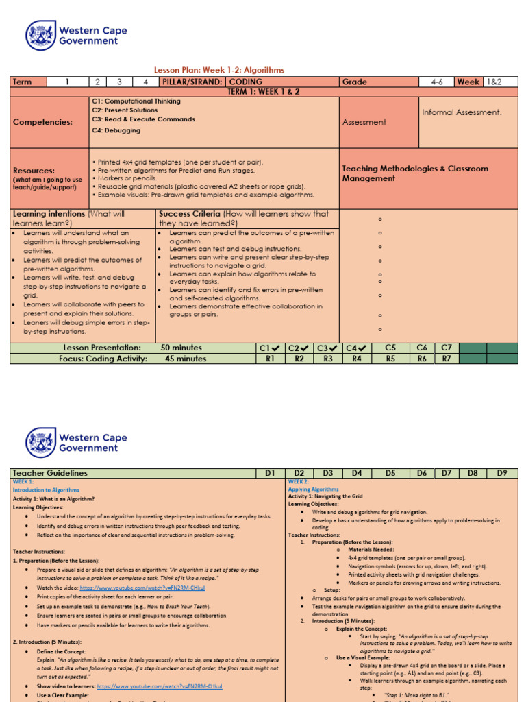 Coding Lesson Plan: Algorithms for Grades 4-6 | PDF | Computer ...