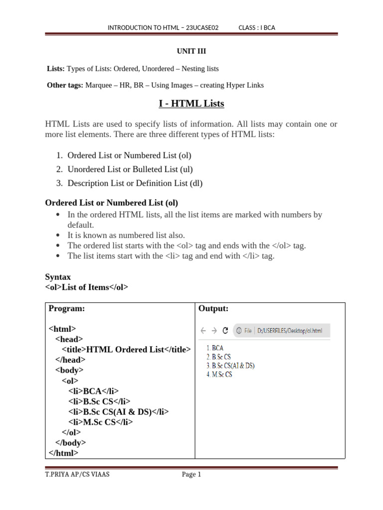 HTML Lists and Tags Overview | PDF | Hyperlink | Html Element