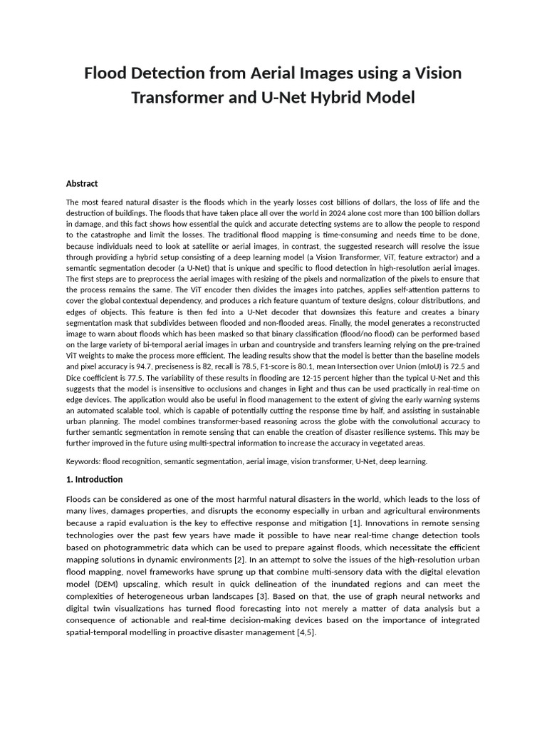 Flood Detection with Vision Transformer U-Net | PDF | Image ...