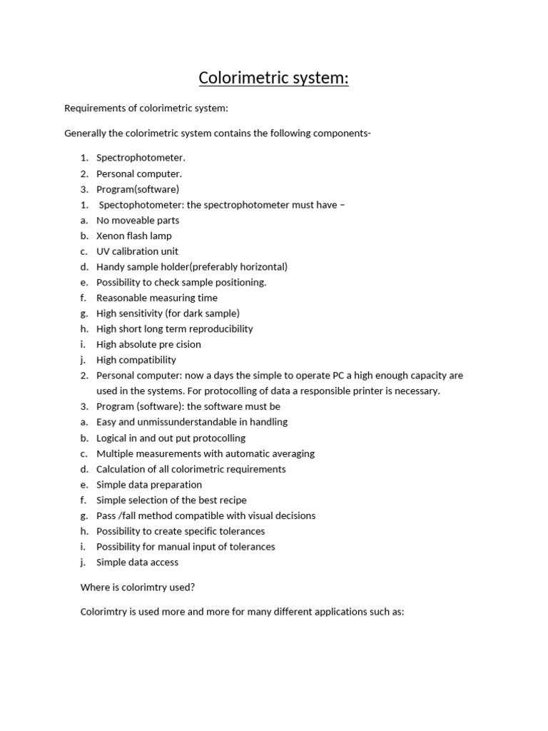 Essential Components of Colorimetric Systems | PDF